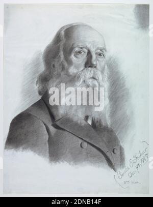 Portrait of a man: Study from Life, Coralie E. Feilner, Holzkohle auf Papier, Vertikales Rechteck. Brustbild eines älteren, bärtigen Mannes, in Dreiviertelansicht, nach rechts zeigend. Signiert in Kohle, unten rechts: 'Coralie E. Feilner/Dec 7. 1888.', USA, 1888, Porträts, Zeichnung Stockfoto