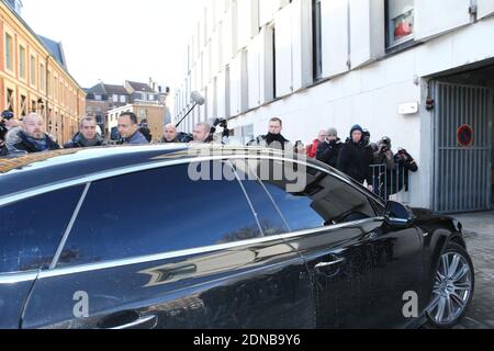 A car carying Dominique Strauss-Kahn arrives at the Lille Criminal Court for the Carlton case trial opening, in Lille, northern France on February 2, 2015. The case is named after a hotel at the centre of an alleged prostitution network with a cast of accused including former IMF managing director Dominique Strauss-Kahn, a police commissioner, the owner of a chain of brothels named Dodo la Saumure, a barrister, two luxury hotel directors and several freemasons. Photo by ABACAPRESS.COM Stock Photo
