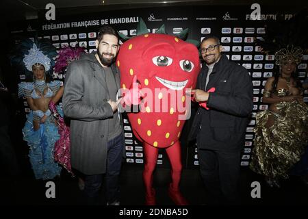 Nikola Karabatic and Didier Dinart attend attending a party organized by their sponsor Oasis at Vip Room Theater, after winning the World 2015 Handball Championship final, in Paris, France on February 02, 2015. Photo by Jerome Domine/ABACAPRESS.COM Stock Photo