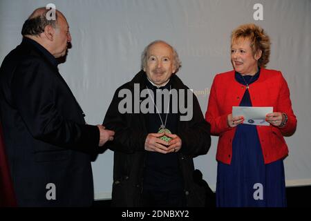 Blandine Metayer, Popeck Teilnahme an Les Alphonses 2015 Zeremonie im Theater De La Huchette in Paris, Frankreich am 12. Februar 2015 statt. Foto von Alban Wyters/ABACAPRESS.COM Stockfoto