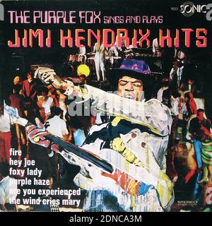 PURPLE FOX Jimi Hendrix Hits - Vintage Vinyl Schallplattencover Stockfoto