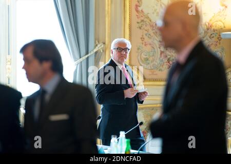 German Minister of Foreign Affairs Frank-Walter Steinmeier during a 'Normandy Format' meeting on the situation in Ukraine with Foreign Affairs Ministers from France, Russia, Ukraine and Germany held at the French Foreign Affairs ministry in Paris, France on February 24, 2015. Photo by Nicolas Gouhier/ABACAPRESS.COM Stock Photo