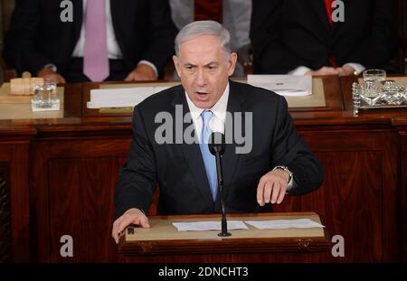 Der israelische Ministerpräsident Benjamin Netanjahu spricht zu einer gemeinsamen Sitzung des US-Kongresses im Kapitol am 3. März 2015 in Washington, DC, USA. Foto von Olivier Douliery/ABACAPRESS.COM Stockfoto