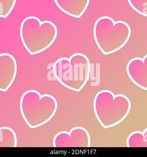 Schöne nahtlose Herzen Muster in Farbverlauf rosa und orange Farben mit weißem Strich. Ideal für Druck, Textur, Overlay, Poster, Muster, Dekoration Stockfoto