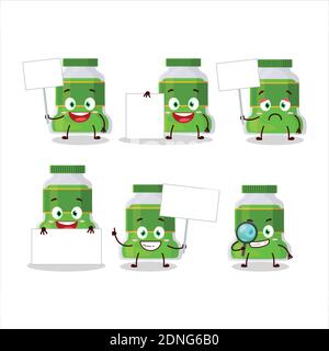 Pesto Flasche Cartoon Charakter bringen Informationstafel. Vektorgrafik Stock Vektor