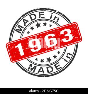 An imprint of a seal or stamp with the inscription MADE IN 1963. Label, sticker or trademark. Editable vector illustration. Flat style. Stock Vektor