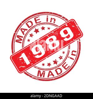 Abdruck eines Siegels oder einer Briefmarke mit der Inschrift AUS dem Jahre 1989. Etikett, Aufkleber oder Marke. Editierbare Vektordarstellung. Flacher Style. Stock Vektor