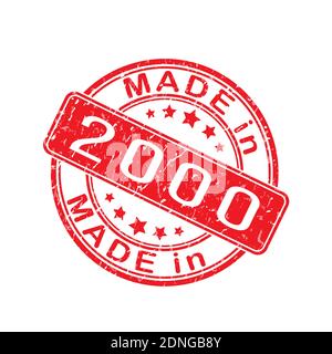 An imprint of a seal or stamp with the inscription MADE IN 2000. Editable vector illustration. Label, sticker or trademark. Flat style. Stock Vektor