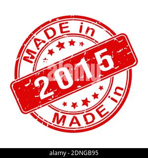 Abdruck eines Siegels oder einer Briefmarke mit der Inschrift AUS dem Jahre 2015. Editierbare Vektordarstellung. Etikett, Aufkleber oder Marke. Flacher Style. Stock Vektor