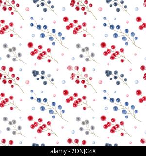 Aquarell Nahtloses Muster mit Beeren auf weißem Hintergrund. Stockfoto
