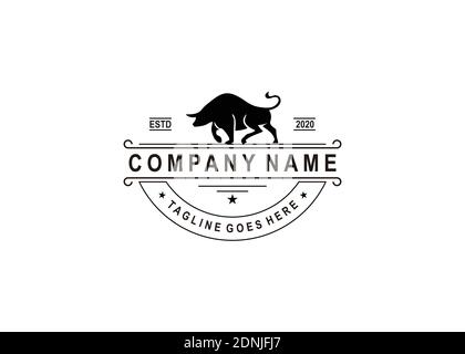 Retro Vintage Rinder / Rind Emblem Label Logo Design und Stier Symbol Inspiration Stock Vektor