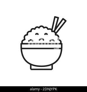 Reis in einer Schüssel Umriss Icon Vektor für Grafik-Design, Logo, Website, Social Media, mobile App, Illustration Stock Vektor
