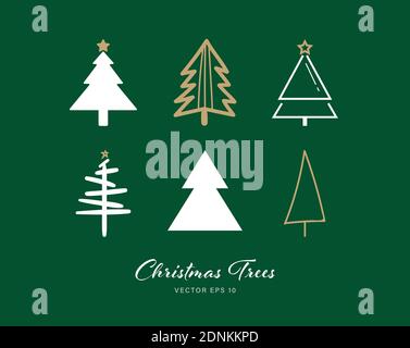 Weihnachtsbaum Symbol Set von 6 Designs auf grüne Farbe Hintergrund Stock Vektor