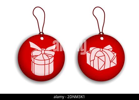 set of red labels, discount tags with gift holiday boxes. Sales and promotions in stores. Black Friday. Vector Stock Vector