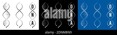 DNA-Spiralen-Set. Wissenschaftliche Forschung der DNA. Fortschrittliche Bestrahlungstechnologien. Vektor Stock Vektor