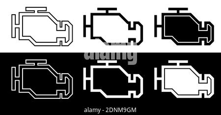 Das Symbol für die Motorglühanzeige auf dem Armaturenbrett prüfen. Störung, Motorausfall. Warnung bei Fehlfunktion des Fahrzeugs. Service im Service Center. Satz von Vektorsymbolen Stock Vektor