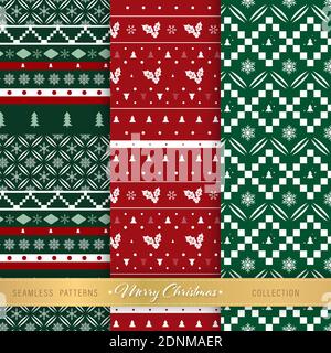 Weihnachten hässlich Pullover nahtlose Muster Bundle 3 Dessins Stock Vektor