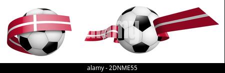 Bälle für Fußball, klassischer Fußball in Bändern mit Farben der dänischen Flagge. Design-Element für Fußballwettbewerbe. Dänische Nationalmannschaft. Isolierte V Stock Vektor