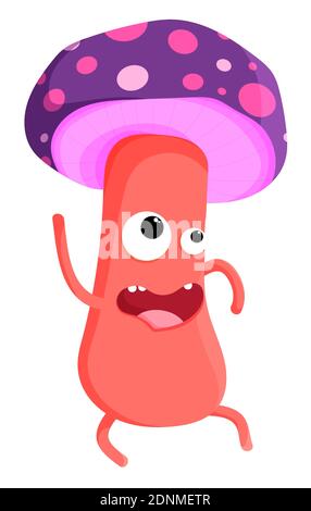Fröhlicher halluzinogener Pilz. Pilztanz in der Disco, Party. Verbotene pflanzliche Präparate. Marihuana, Cannabis. Cartoon-Vektor Stock Vektor