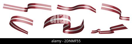 Set of holiday ribbons. flag of Latvia waving in wind. Separation into lower and upper layers. Design element. Vector on white background Stock Vector