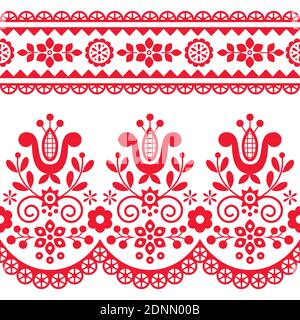 Floral folk art vector seamless textile pattern with flowers inspired by traditional highlanders embroidery Lachy Sadeckie Stock Vector