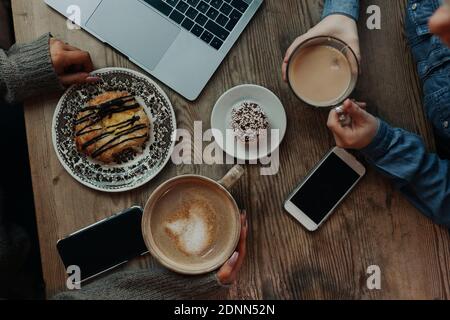 High angle view of coffees and buns Stock Photo