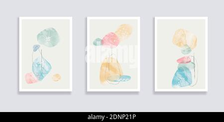 Trendiges Set von Aquarell minimalistischen abstrakten handgemalten Illustrationen. Abstrakte Kompositionen kritzeln verschiedene Formen. Ideal für Design Wanddekoration Stock Vektor