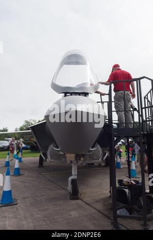 Lockheed Martin F35 Lightning II wird auf einer Flugschau in Cosford RAFs neuestem Kampfflugzeug der 5. Generation nachgestellt. Stockfoto