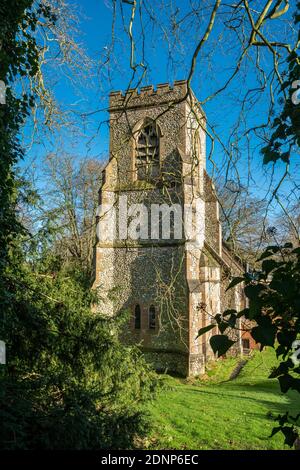 St Martin's Church, a village church in Ellisfield, Hampshire, UK, on a sunny winter day Stock Photo