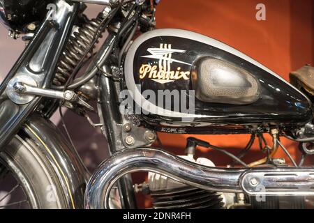 Logotype, of a RMW Phönix Sport motorbike, 1936, PS.SPEICHER Museum, Einbeck, Lower Saxony, Germany, Europe Stock Photo