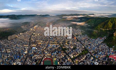 Luftaufnahme ningde der provinz fujian See Kasumigaura Panoramablick aus Der Sitz des Bezirks Stockfoto