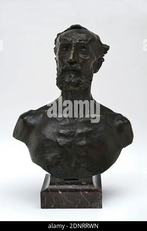 Auguste Rodin, Büste von Aimé-Jules Dalou, erworben von der Künstlerin bei der Sonderausstellung im Pavillon Pont d'Alma in Paris 1900, Bronze, gegossen, gesamt: Höhe: 61,00 cm (mit Sockel); Höhe: 52,00 cm (ohne Sockel), signiert: Auf der Rückseite der linken Schulter: A. Rodin, Skulpturen, Skulpturen, Jules Dalou Stockfoto