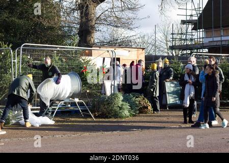 Greenwich Park, London, England, 5. Dezember 2020. Die Vorbereitungen für Weihnachten waren in vollem Gange, als die Käufer an einem sonnigen Samstag den Weihnachtsbaum schnappten Stockfoto