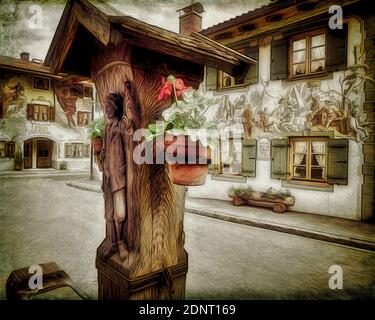 Bildende Kunst: eine ruhige Ecke, in der Ballenhausgasse, Mittenwald, Bayern, Deutschland Stockfoto