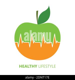 healthy lifestyle orange and green apple vector illustration EPS10 Stock Vector