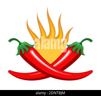 Rote Chilli brennen als würziges Zeichen. Cartoon-Vektor auf dem weißen Hintergrund isoliert. Heiße Chilis in Brand für Lebensmittel Logo, Banner, Flyer, Web. Stock Vektor