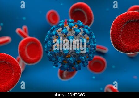 3D Rendering Blue Color Virus Concept Model Stockfoto