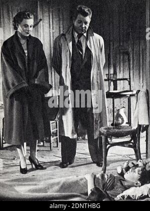Film still from 'The Moment of Truth' starring Jean Gabin, Michele Morgan, Denise Clair, and Walter Chiari. Stock Photo