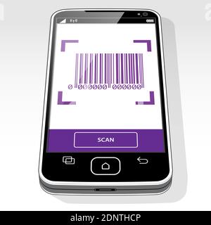 Ein Smartphone-Gerät, das eine Barcode-Grafik auf dem Bildschirm zeigt. Stock Vektor