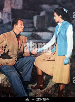 Filmstill aus 'Tycoon' mit Laraine Day, John Wayne, Cedric Hardwicke und Anthony Quinn. Stockfoto