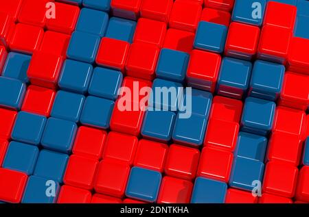3d Render realistische zufällige Welligkeit blau rot abgerundeten Säulen Stockfoto