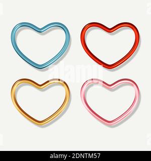 Set von farbigen realistischen Metall dekorative Herzen. Festival romantische Dekorationen Stock Vektor