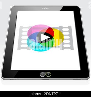Ein Tablet-PC mit dem Symbol für die Wiedergabe von Medienstreams auf dem Bildschirm. Stock Vektor