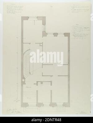 Theodor Bülau, Hübbe-Haus, Ferdinandstr. 65, Hamburg. Grundriss des ersten Stockwerks, Papier, Feder, Tinte, Bleistift, Feder und Tusche Zeichnung, gewaschen, Bogenformat: Höhe: 41.2 cm; Breite: 32.3 cm, beschriftet und datiert: recto: In Tinte: HB. ♂ [Marssymbol] am 18. Juni 1844, eingeschrieben: recto: In Lead: Hübbe Haus, A. Bülau, Entwurfszeichnungen, Entwurf, Bauplan, Architektur Stockfoto