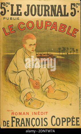 Théophile-Alexandre Steinlen, Imprimerie Charles Verneau, Le COUPABLE, Papier, Lithographie, gesamt: Höhe: 155 cm; Breite: 98,7 cm, signiert: Im Druck unten links: Steinlen, Produkt- und Unternehmenswerbung (Plakate), Produktwerbung (Plakate), Arbeiter/Arbeiterklasse, Fabrikgebäude, Moral Stockfoto