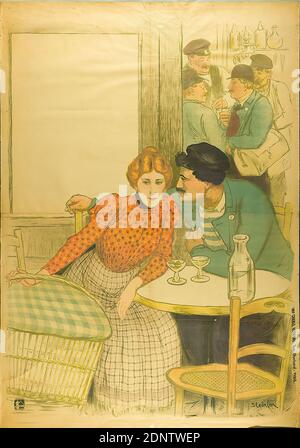 Théophile-Alexandre Steinlen, Imprimerie Charles Verneau, L'Assommoir, Papier, Lithographie, gesamt: Höhe: 198 cm; Breite: 139,5 cm, signiert: Im Druck u. r.: Steinlen, Theaterplakate, Arbeiter/Arbeiterklasse, Gasthaus, Kaffeehaus, Kneipe, Geschlechterverhältnisse, Wäsche waschen Stockfoto