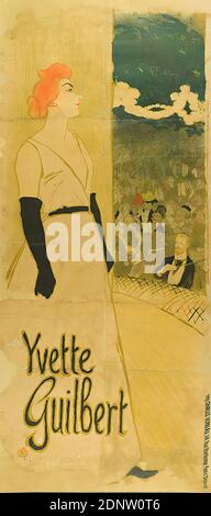 Théophile-Alexandre Steinlen, Imprimerie Charles Verneau, Yvette Guilbert, Papier, Lithographie, gesamt: Höhe: 180 cm; Breite: 78 cm, signiert und datiert: Unten links im Druckteller: Steinlen 94, monogrammiert: Unten links im Druckteller: THS, Musik- und Konzertplakate, Portrait, Sängerin, Ganzkörperportrait, Konzert, Publikum, Handschuhe, Dirigenten, Yvette Guilbert Stockfoto