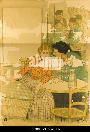 Théophile-Alexandre Steinlen, Imprimerie Charles Verneau, L'Assommoir, Papier, Lithographie, gesamt: Höhe: 195 cm; Breite: 139 cm, signiert: Im Druck u. r.: Steinlen, Theaterplakate, Arbeiter/Arbeiterklasse, Gasthaus, Kaffeehaus, Kneipe, Geschlechterverhältnisse, Wäsche waschen Stockfoto