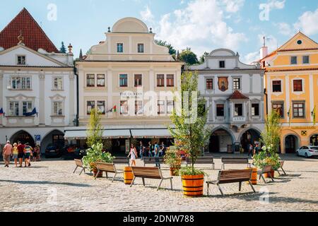 Cesky Krumlov, Tschechische Republik - 28. August 2016 : Namesti Svornosti Altstadt Hauptplatz Stockfoto