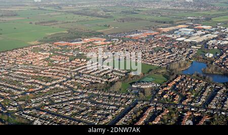 Luftaufnahme von Rawcliffe in Richtung Clifton Moor in York, Großbritannien Stockfoto